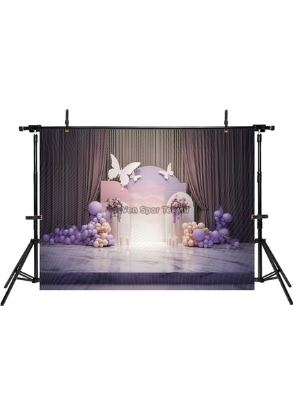 Lila ve Pembe Çiçekli Kelebek Temalı 200X150CM Stüdyo Fonu Arka Plan fiyatları