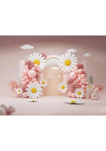 Pembe ve Papatya Temalı Romantik Stüdyo Fonu, 200X150CM, Arka Plan