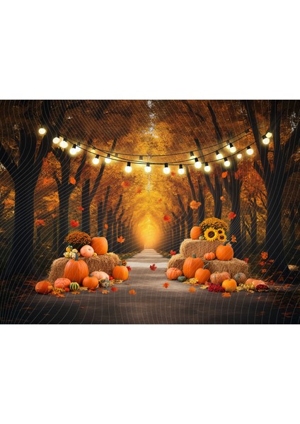 Sonbahar Temalı Balkabağı Dekorlu Stüdyo Fonu - 200X150CM Arka Plan