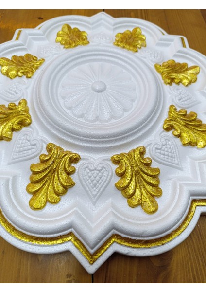 Menekşe Desenli Metalik Boyalı Tavan Göbeği 40 cm - Altın (Gold) Renk - 5 Adet