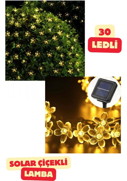 30 Ledli Solar Çiçek Bahçe Yazlık Aydınlatma Lambası Güneş Enerjili LED Sarı Işık