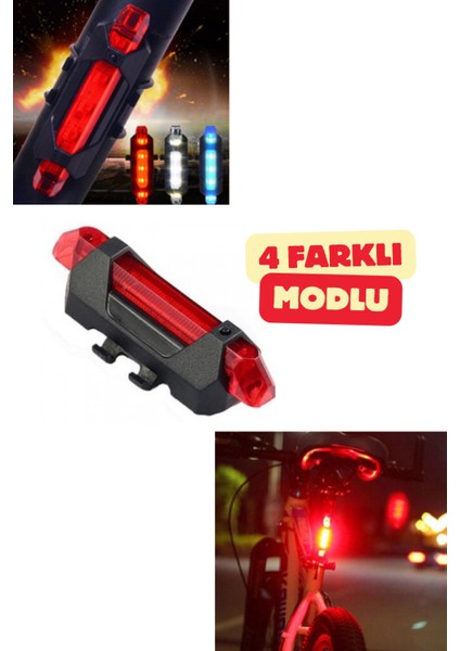 4 Modlu Bisiklet Scooter Şarjlı Stop Lambası Kablosuz USB Şarj Arka Işık