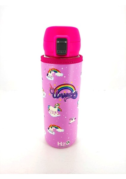 Okul Su Matarası H2O Deri Kılıflı Kilit Sistemli Prenses Pembe 500 ml