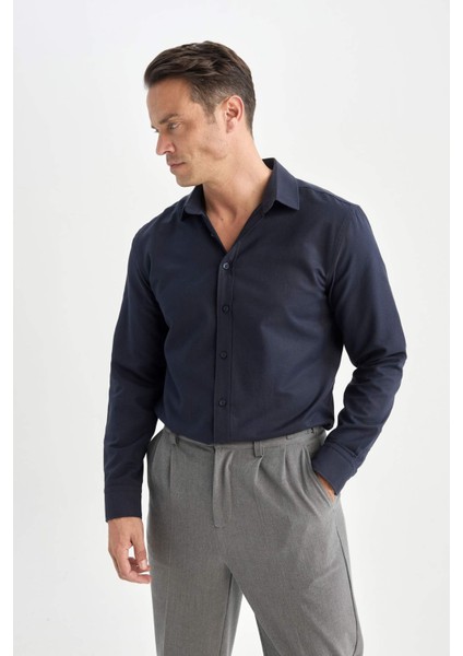 Modern Fit Polo Yaka Dokulu Uzun Kollu Gömlek E0475AX24AU modelleri