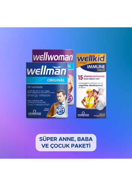 Wellman + Wellwoman + Wellkid Immune Liquid Süper Anne, Baba ve Çocuk Paketi