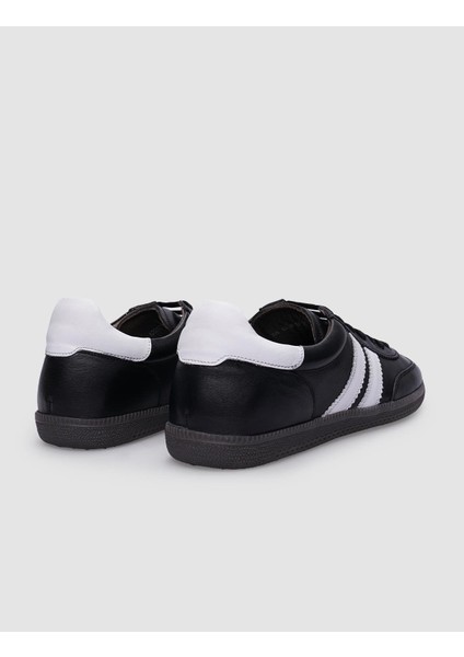 %100 Hakiki Deri Siyah - Beyaz Bağcıklı Kadın Sneaker modelleri