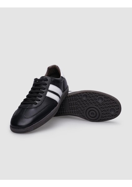 %100 Hakiki Deri Siyah - Beyaz Bağcıklı Kadın Sneaker fırsatları