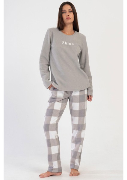 Kadın Polar Uzun Kol Gri Pijama Takım C3T7N0O304