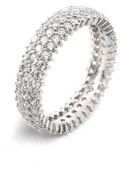 Üç Sıra Tamtur Zikon Taşlı Attractive Kadın Gümüş Yüzük