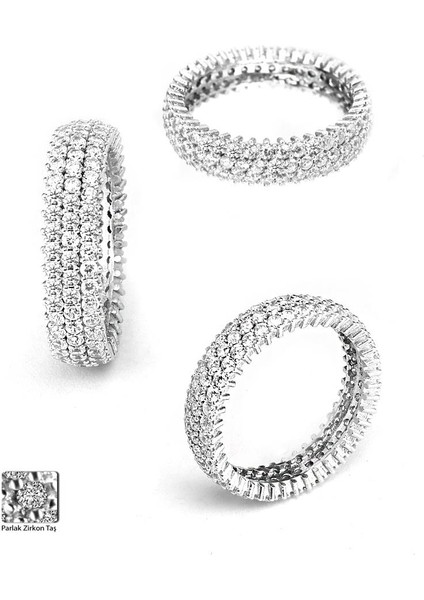 Üç Sıra Tamtur Zikon Taşlı Attractive Kadın Gümüş Yüzük fiyatları
