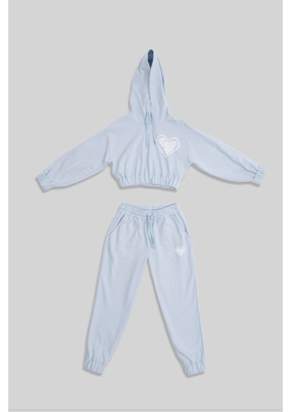 Gro Mavi Pamuklu Kız Çocuk Crop Sweatshirt Eşofman Altı Takım fiyatları