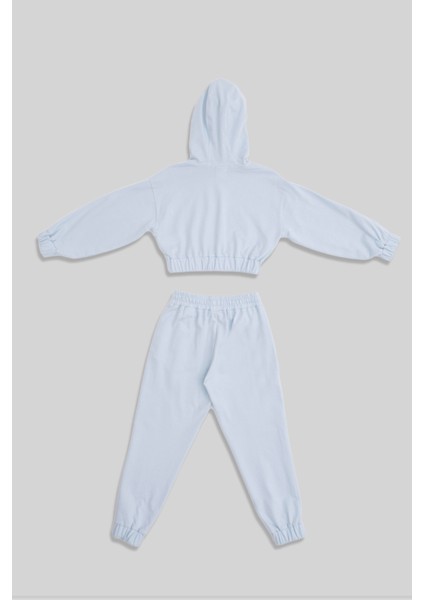 Gro Mavi Pamuklu Kız Çocuk Crop Sweatshirt Eşofman Altı Takım modelleri