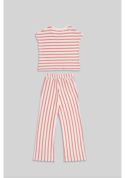 Liva Kırmızı Çizgili Kız Çocuk Lastikli Pantolon Tshirt Takım fiyatları