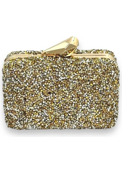 Juliet Gold Doğal Taşlı Clutch Abiye Portföy Çanta