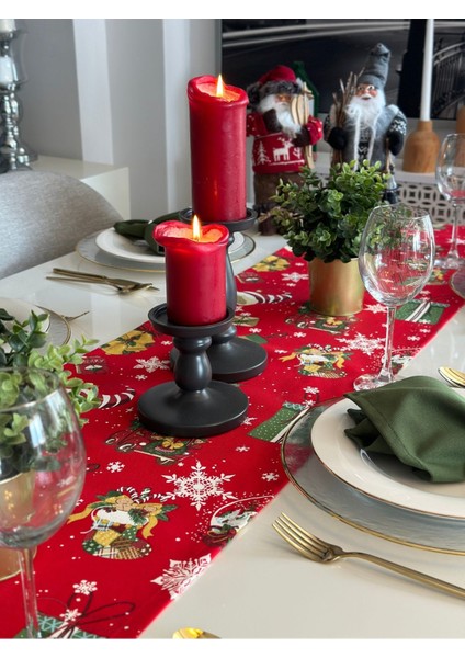 Yeni Yıl Temalı Kırmızı Yeşil Figürlü Runner Yılbaşı Runner fiyatları