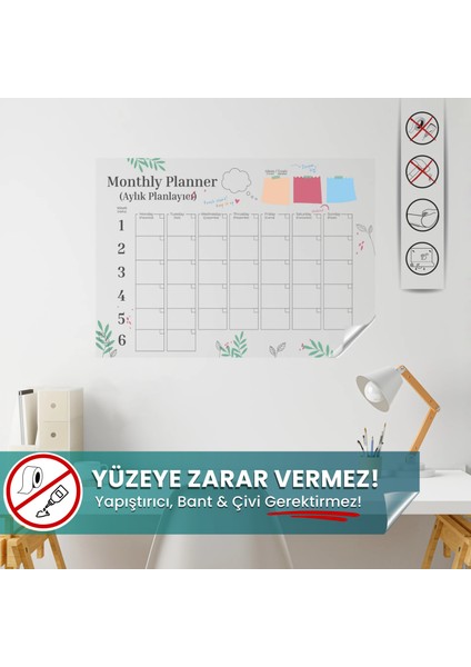 Pi Papers Monthly Planner Statik Elektriklenme ile Kendiliğinden Tutunan Akıllı Kağıt (Kağıt Not Tutucu)