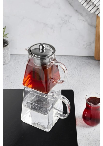 Borasilikat Cam Çaydanlık Takımı Isıya Dayanıklı Demlik 1450 ml