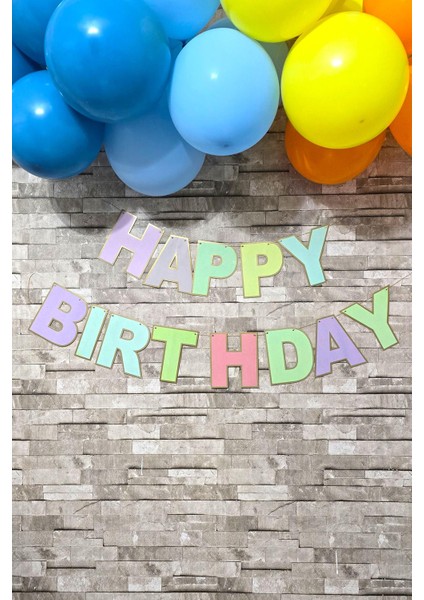 Happy Birthday Banner Makaron Renkler Doğum Günü Süsü