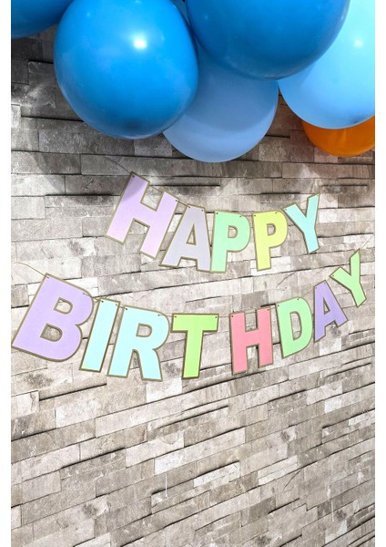 Happy Birthday Banner Makaron Renkler Doğum Günü Süsü fiyatları