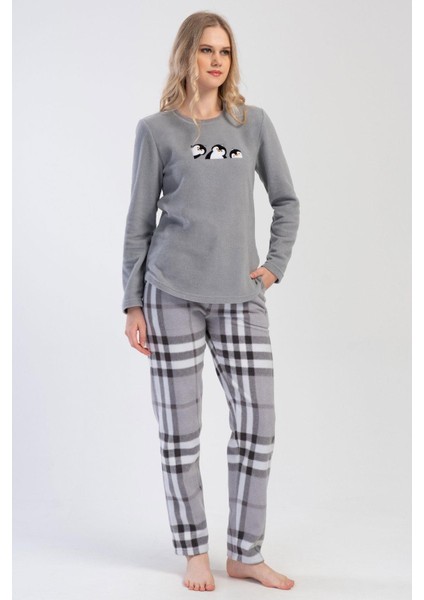Kadın Polar Uzun Kol Gri Pijama Takım C0T6N0O304