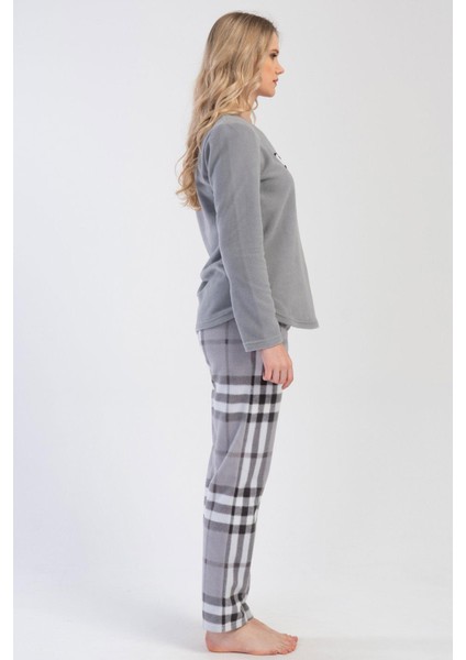 Kadın Polar Uzun Kol Gri Pijama Takım C0T6N0O304