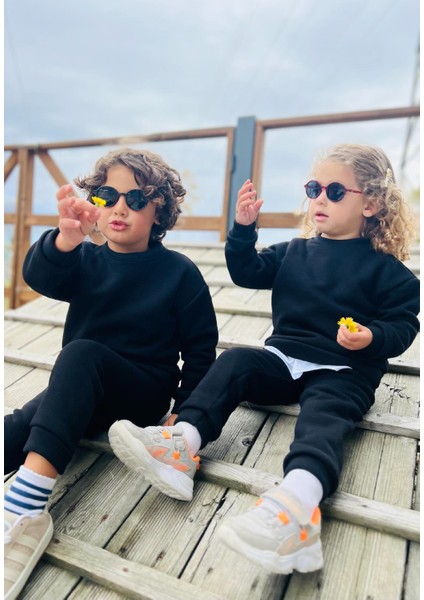 Gömlek Detaylı Spor 3 Iplik Şardonlu Takım - Siyah fırsatları