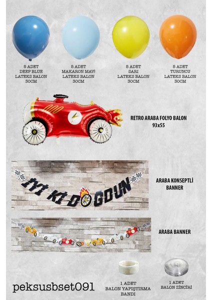 Yarış Arabaları Tema Doğum Günü Balon Zinciri ve Süsleme Seti fiyatları