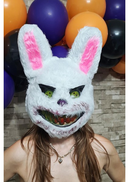 Tüylü Tavşan Maskesi Cadılar Bayramı Halloween Maskesi Korkunç Katil Tüylü Tavşan Maske