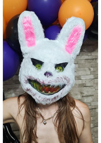 Tüylü Tavşan Maskesi Cadılar Bayramı Halloween Maskesi Korkunç Katil Tüylü Tavşan Maske modelleri