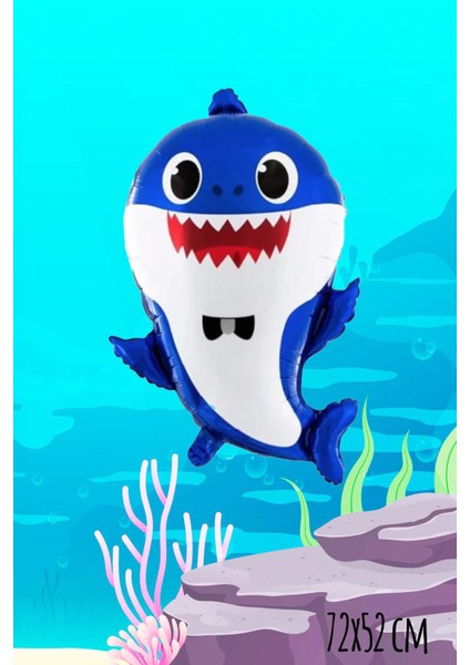 Baby Shark Folyo Balon Mavi Renk Sevimli Köpek Balığı Balon
