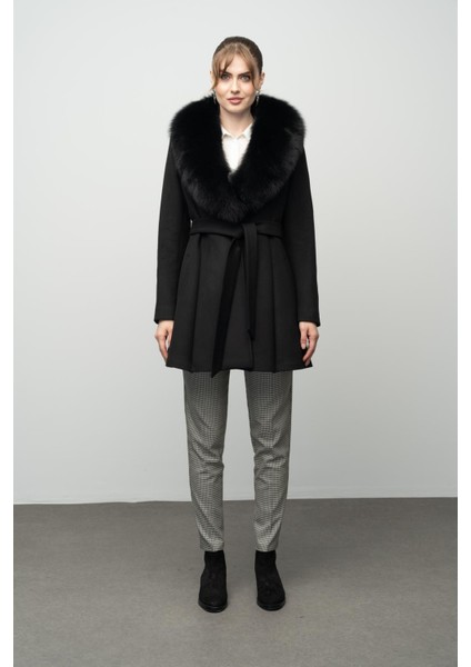 Yakası Çıkabilen Kürklü Kloş Kaşmir Kaban Siyah 3008-TK fırsatları