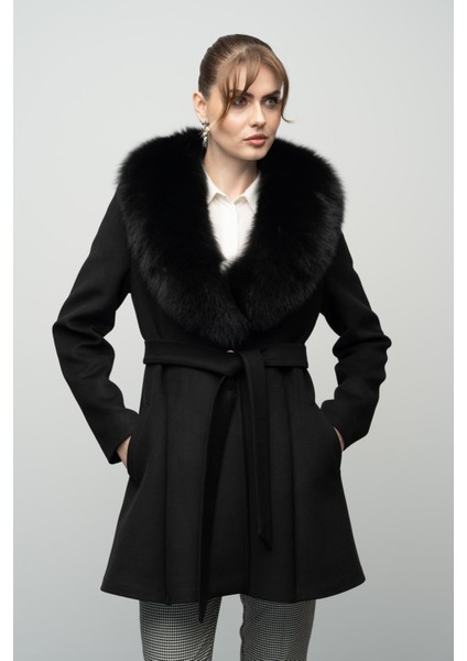 Yakası Çıkabilen Kürklü Kloş Kaşmir Kaban Siyah 3008-TK indirimleri