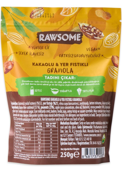 Glutensiz Yerfıstıklı Kakaolu Granola 250 G fiyatları