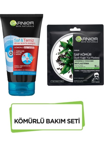 Kömürlü Bakım Seti Saf Ve Temiz Kömür Peeling Ve Siyah Kağıt Maske Seti