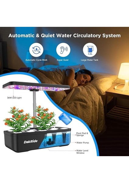 Hidroponik Yetiştirme Sistemi 12 Bakla, 36W Tam Spektrum LED Yetiştirme Işığı indirimleri