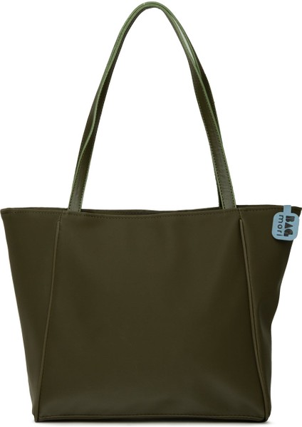 Haki Biye Detaylı Saten Tote Çanta