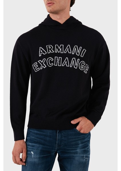 Armani Exchange Pamuk ve Yün Karışımlı Regular Fit Logolu Kapüşonlu Kazak Erkek Kazak 6DZM2Y ZM4NZ 1510