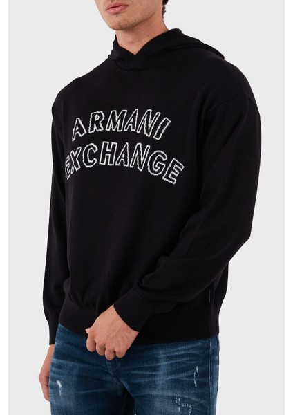 Armani Exchange Pamuk ve Yün Karışımlı Regular Fit Logolu Kapüşonlu Kazak Erkek Kazak 6DZM2Y ZM4NZ 1510