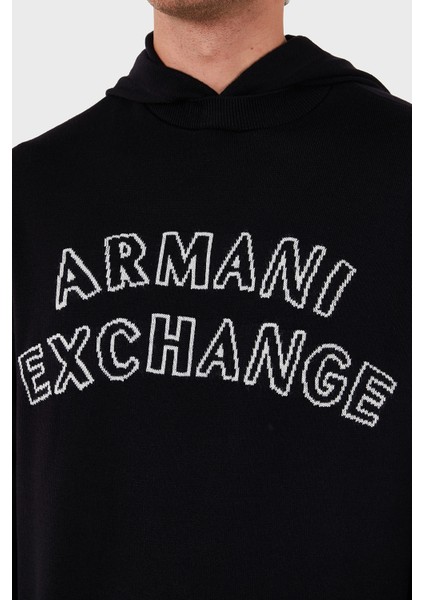 Armani Exchange Pamuk ve Yün Karışımlı Regular Fit Logolu Kapüşonlu Kazak Erkek Kazak 6DZM2Y ZM4NZ 1510