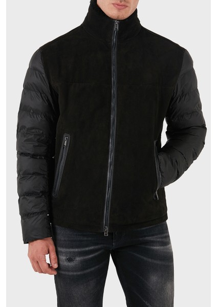 Süet Regular Fit Logolu Dik Yaka Fermuarlı Mont Erkek Mont 50524108 001