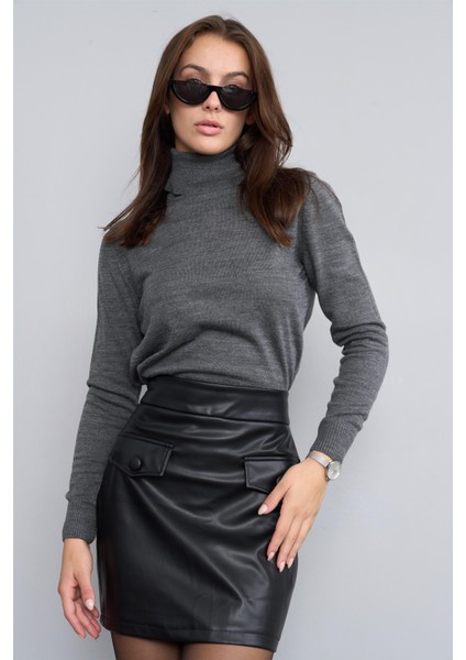 Balıkçı Yaka Gri Melanj Kazak