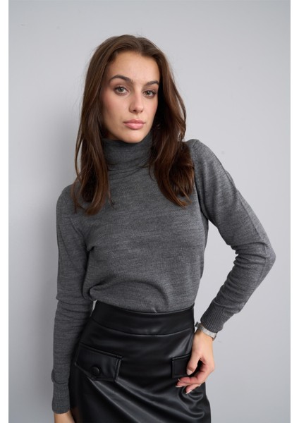 Balıkçı Yaka Gri Melanj Kazak modelleri