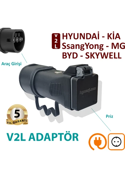 V2L Adaptör Tekli, Hyundai, Kia, Ssangyong, Elektrikli Aracınıza 220V Ev Tipi Priz Imkanı,