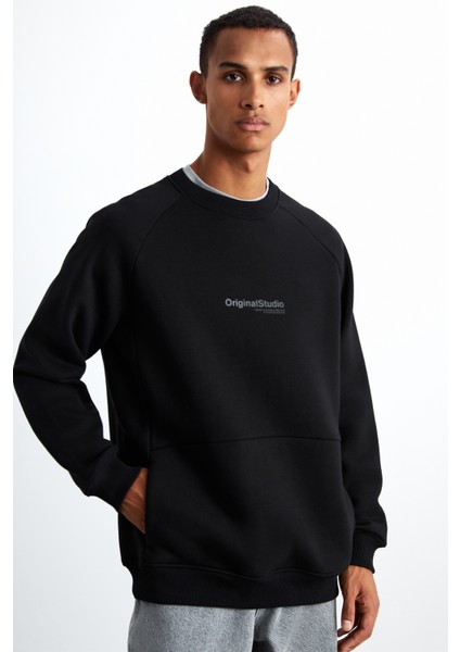 Naron Erkek Pamuk-Polyester Siyah Sweatshirt