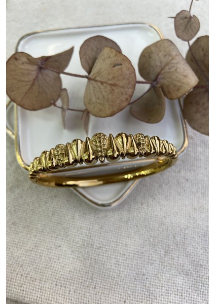 Çelik Aralı Dokulu Damla Bilezik