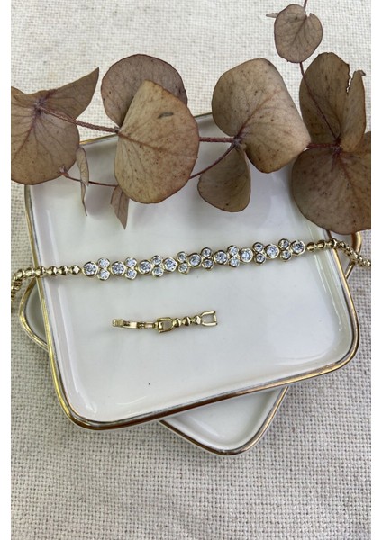 Ortası Baloncuk Taşlı Çelik Bileklik 17+2cm