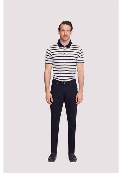 Erkek Lacivert Slim Fit Üst Cep Kanvas Pantolon