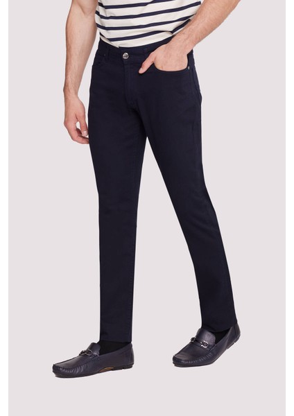 Erkek Lacivert Slim Fit Üst Cep Kanvas Pantolon