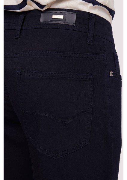 Erkek Lacivert Slim Fit Üst Cep Kanvas Pantolon