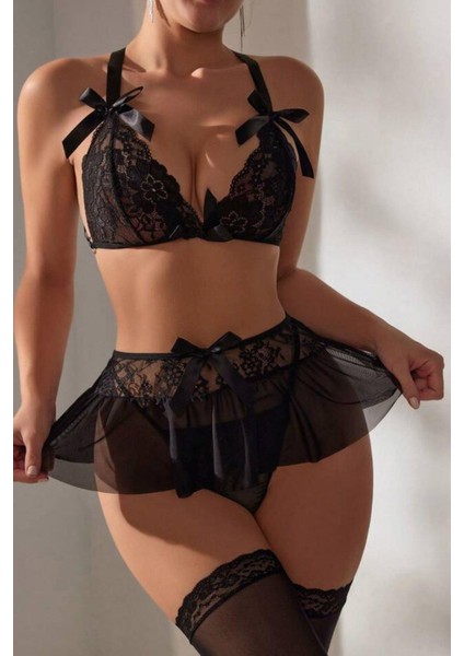 Siyah Yüksek Bel Etekli Takım